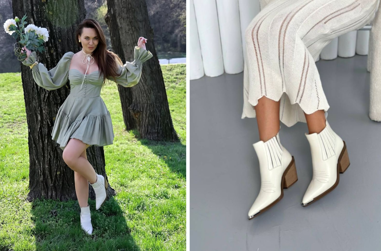 Оливкова сукня й білі чоботи: скільки коштує стильний ретро-образ Анни Саліванчук на весну (фото)